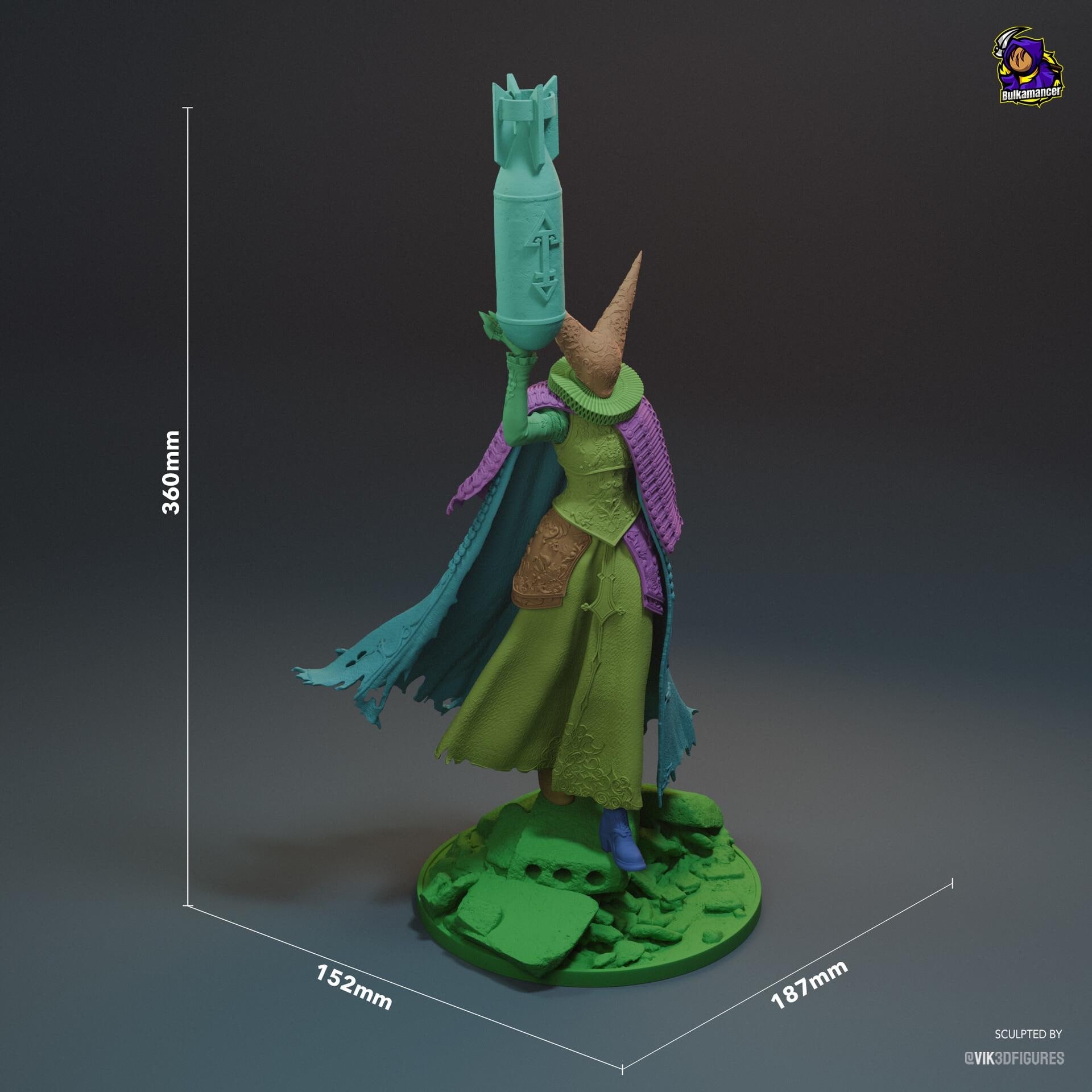 Artillery Witch Figure Resin Statue, Hand Painted Collectible, 36 cm (14.17 in)