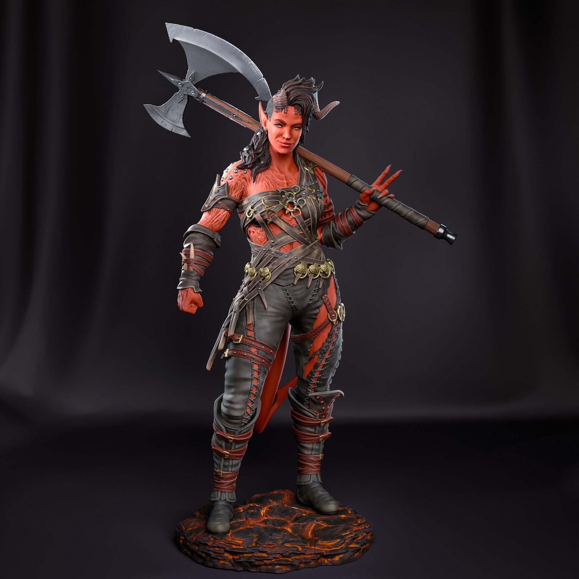 Karlach resin figure, Tiefling Resin Statue, Hand Painted, 28.9 cm