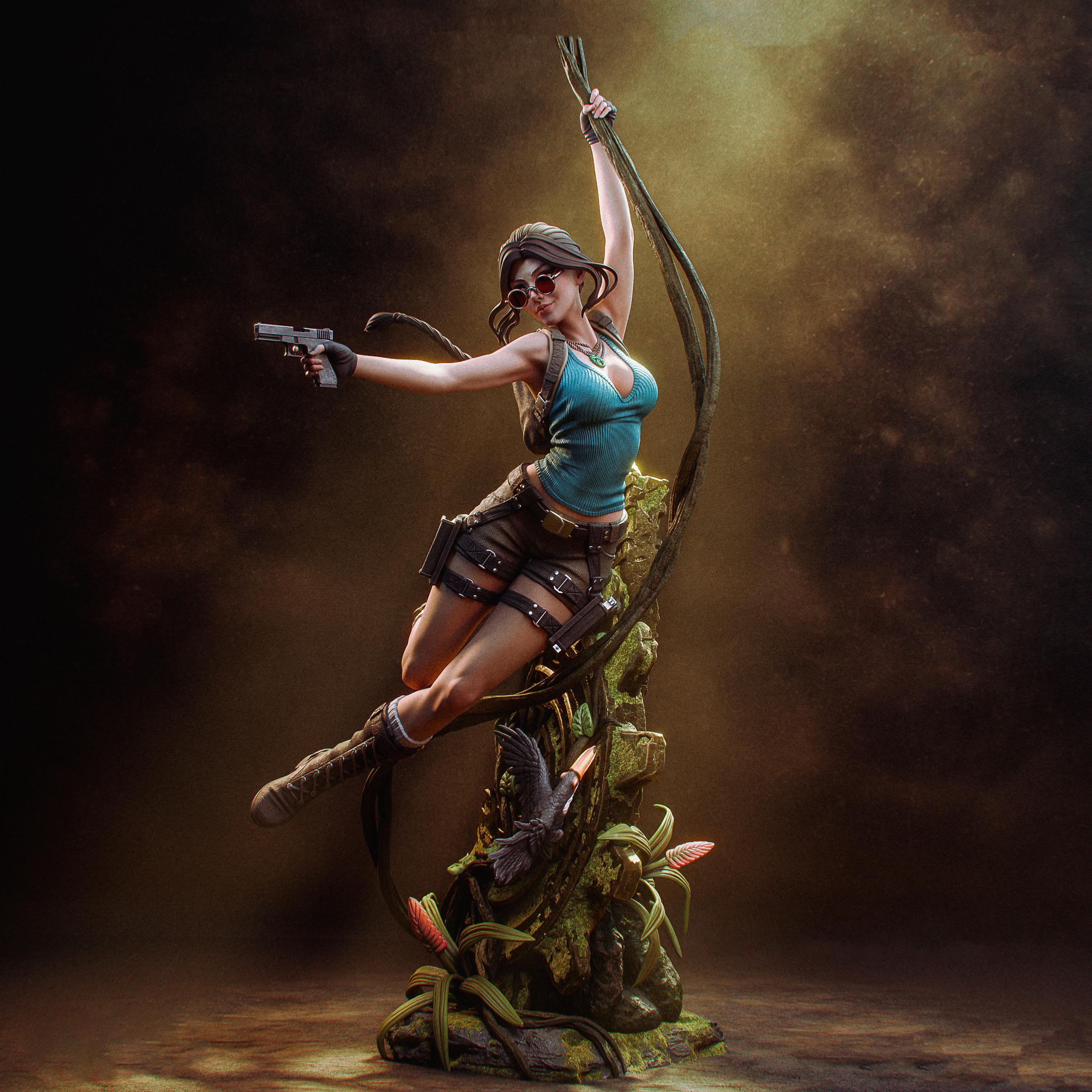 Lara Croft Statue, Tomb Raider Resin Figure, Hand Painted Collectible
