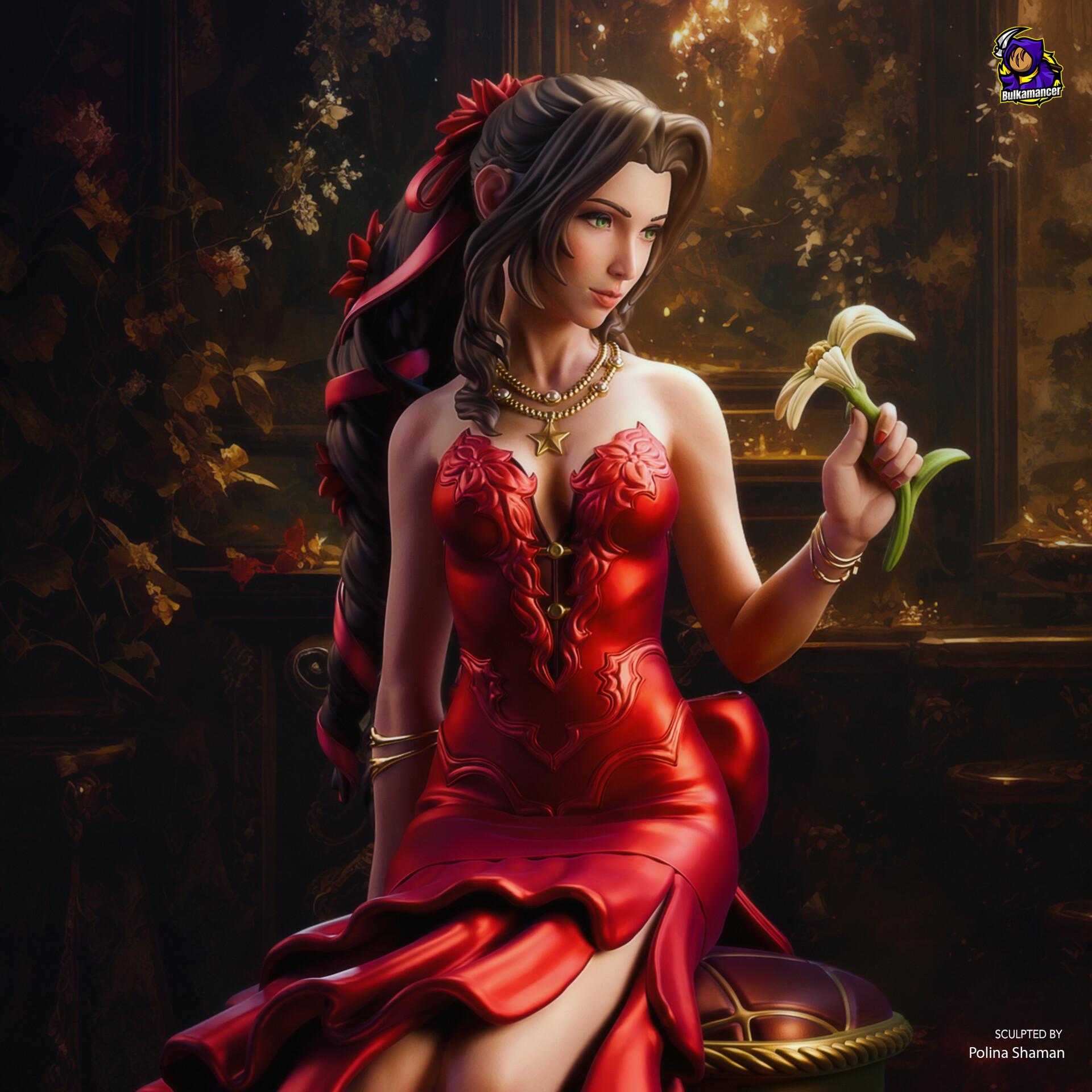 Aerith Gainsborough Figure, Resin Statue, Hand Painted, 17.7 cm (6.97 in)