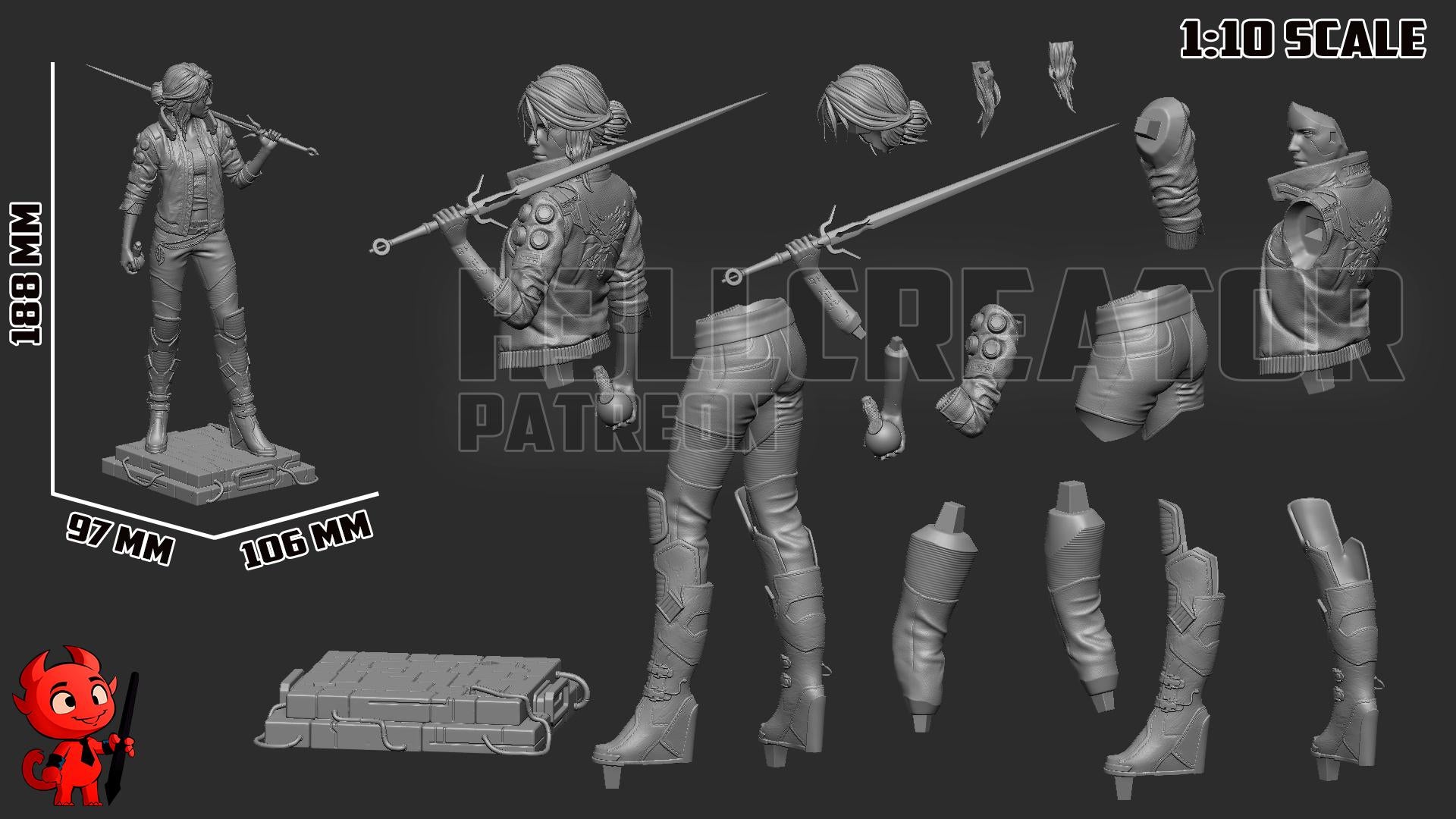 Ciri Cyberpunk Statue, Resin Figure, Hand Painted Collectible, 188 mm (7.4 in)