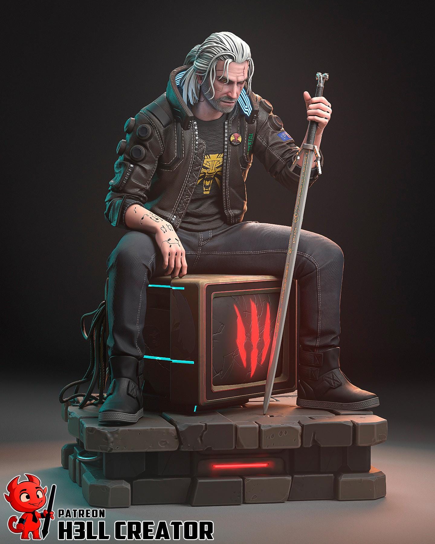 Geralt Rivia Statue, Hand Painted Collectible Figure, 132 mm (5.2 in)