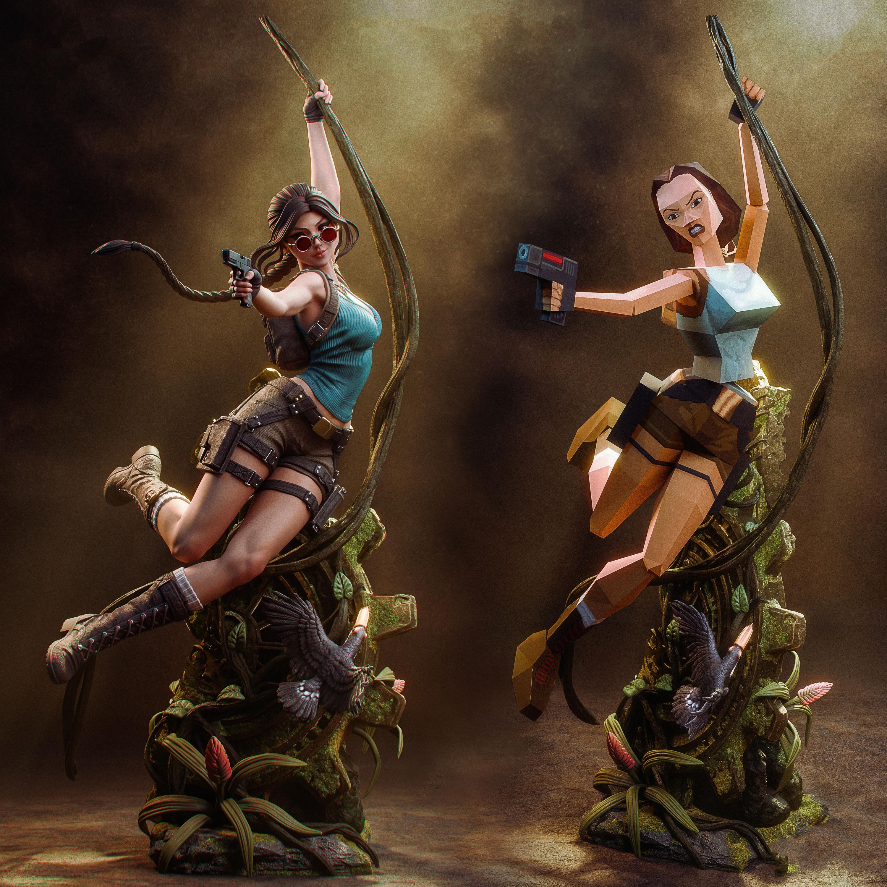 Lara Croft Statue, Tomb Raider Resin Figure, Hand Painted Collectible