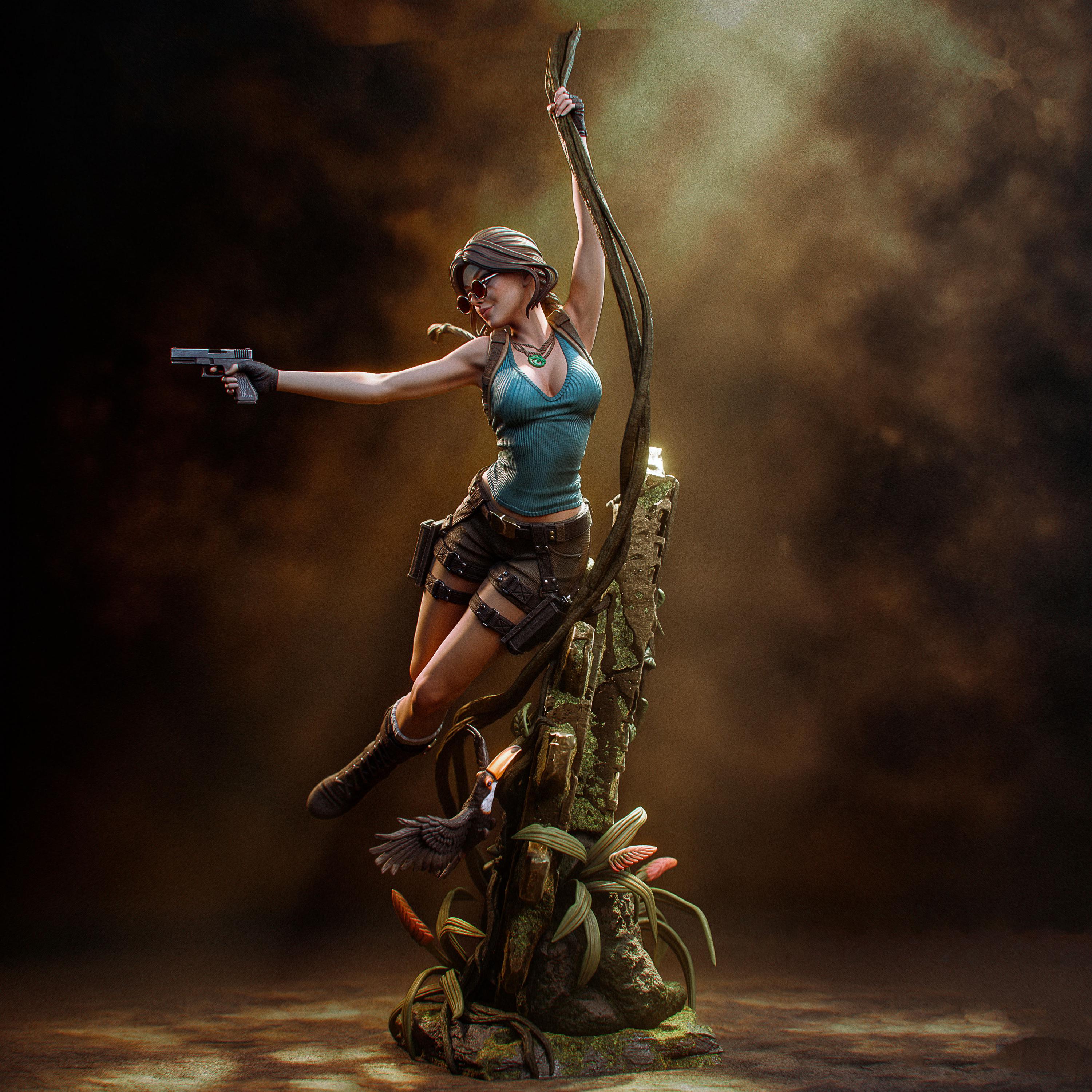 Lara Croft Statue, Tomb Raider Resin Figure, Hand Painted Collectible