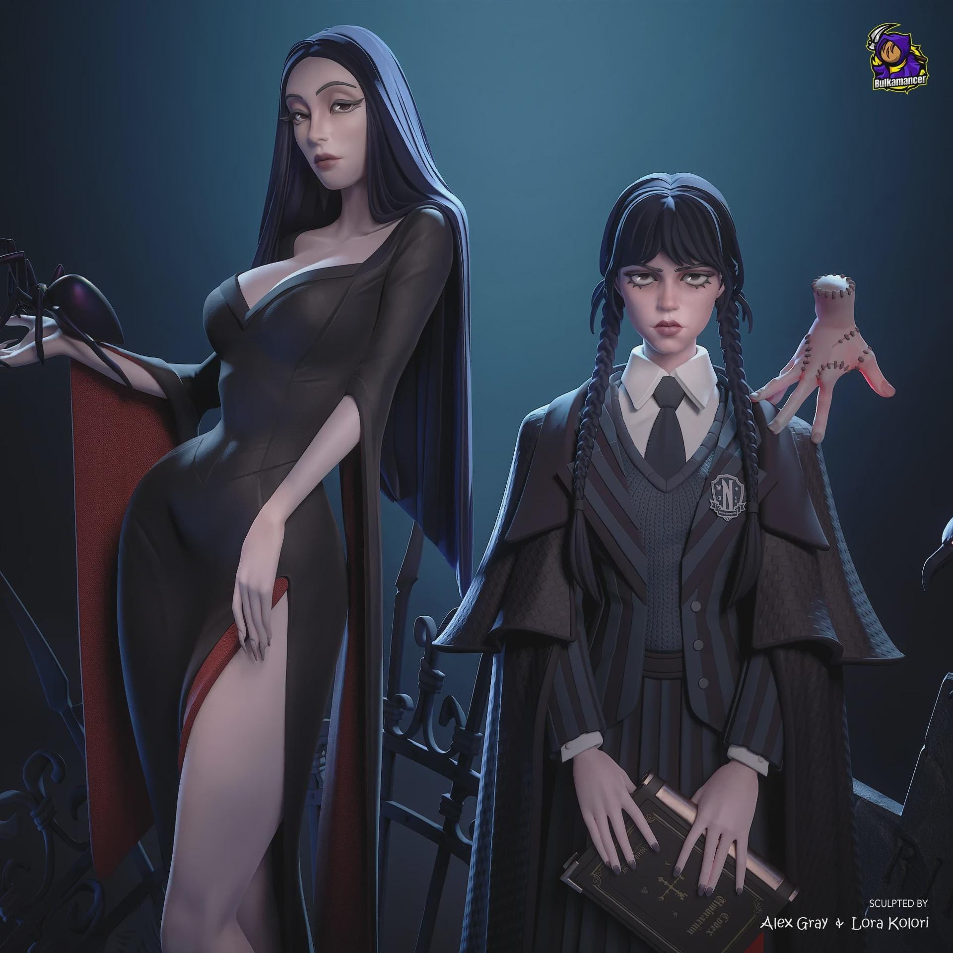 Wednesday Morticia Addams Figure,Resin Statue, Hand Painted 28 cm