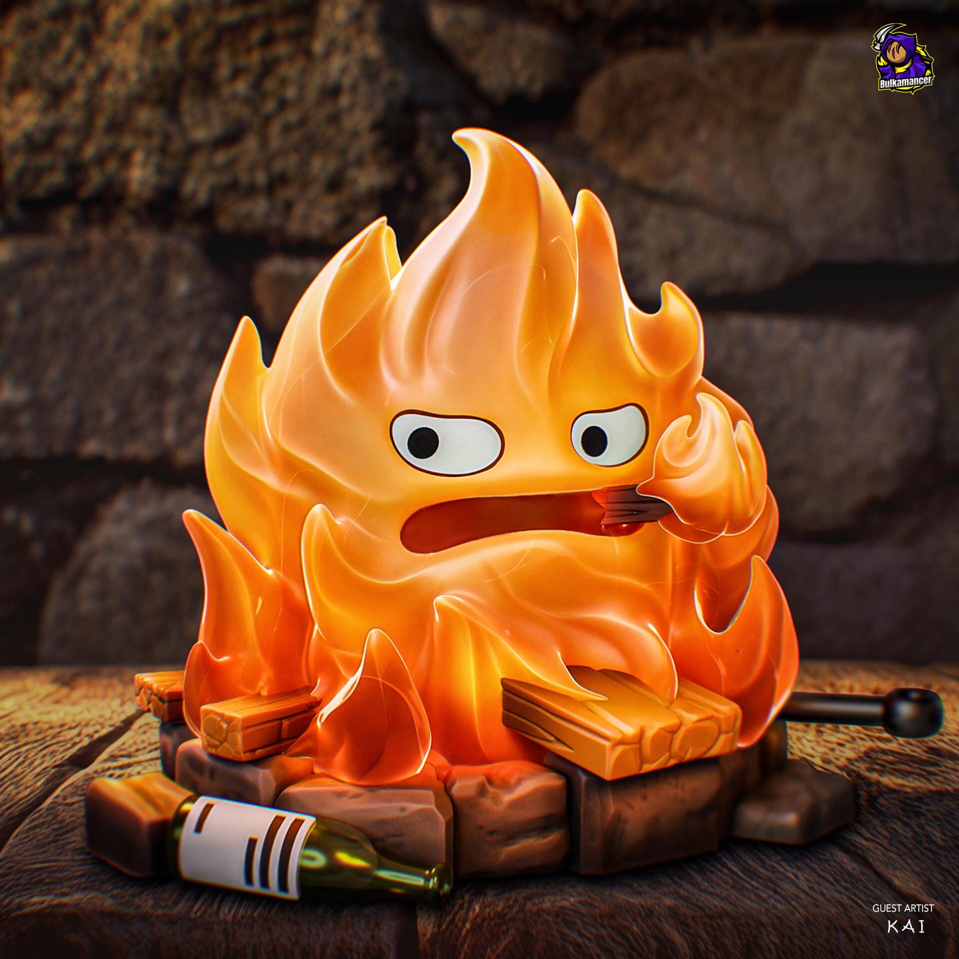Calcifer Resin Figure, Hand Painted Collectible Statue, 7 cm (2.76 in)