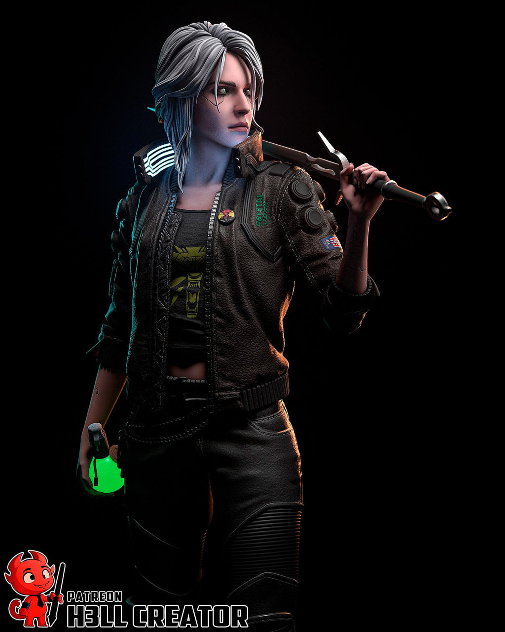 Ciri Cyberpunk Statue, Resin Figure, Hand Painted Collectible, 188 mm (7.4 in)