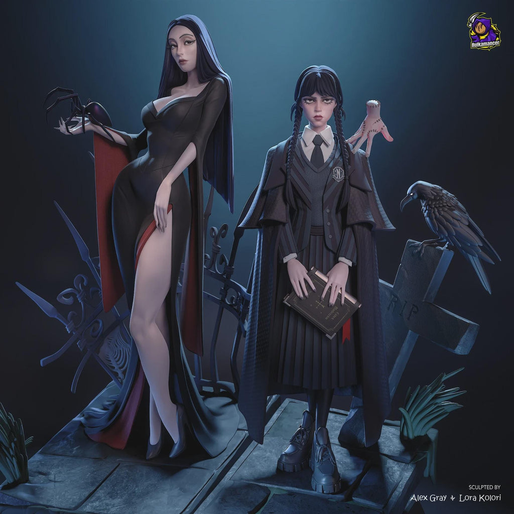 Wednesday Morticia Addams Figure,Resin Statue, Hand Painted 28 cm