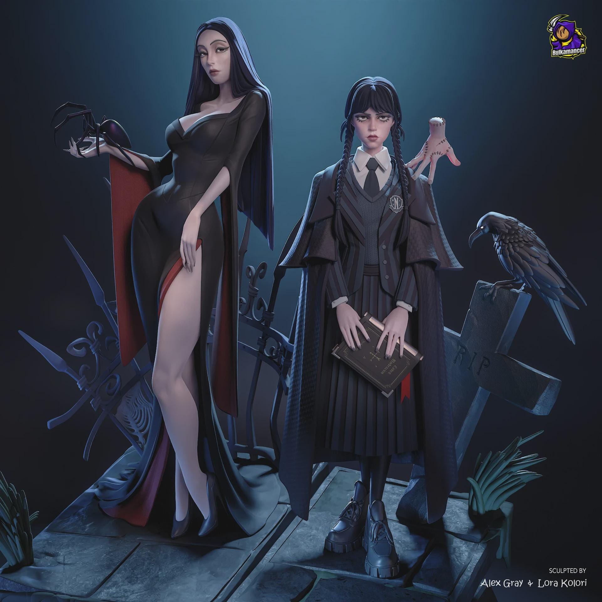 Wednesday Morticia Addams Figure,Resin Statue, Hand Painted 28 cm