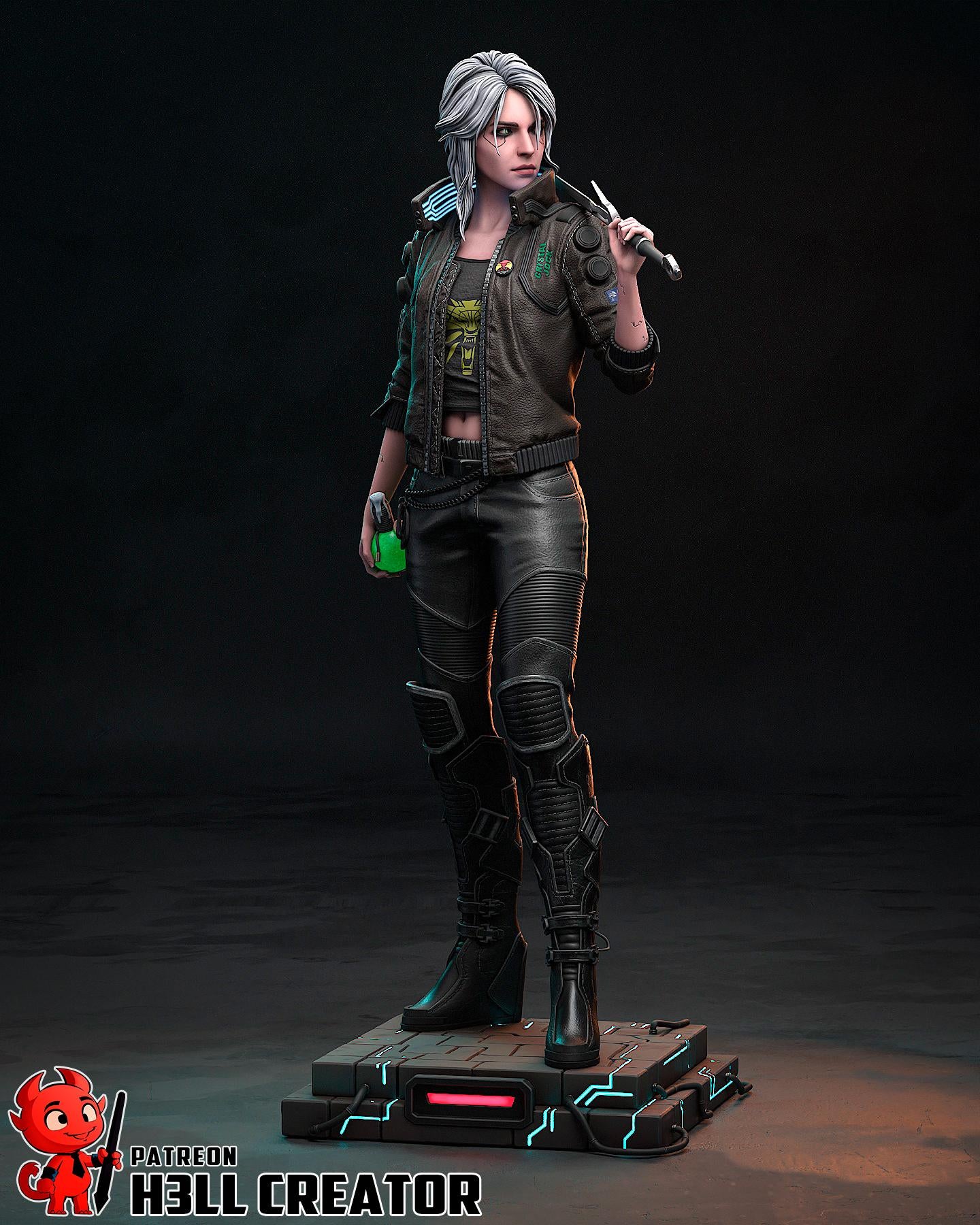 Ciri Cyberpunk Statue, Resin Figure, Hand Painted Collectible, 188 mm (7.4 in)
