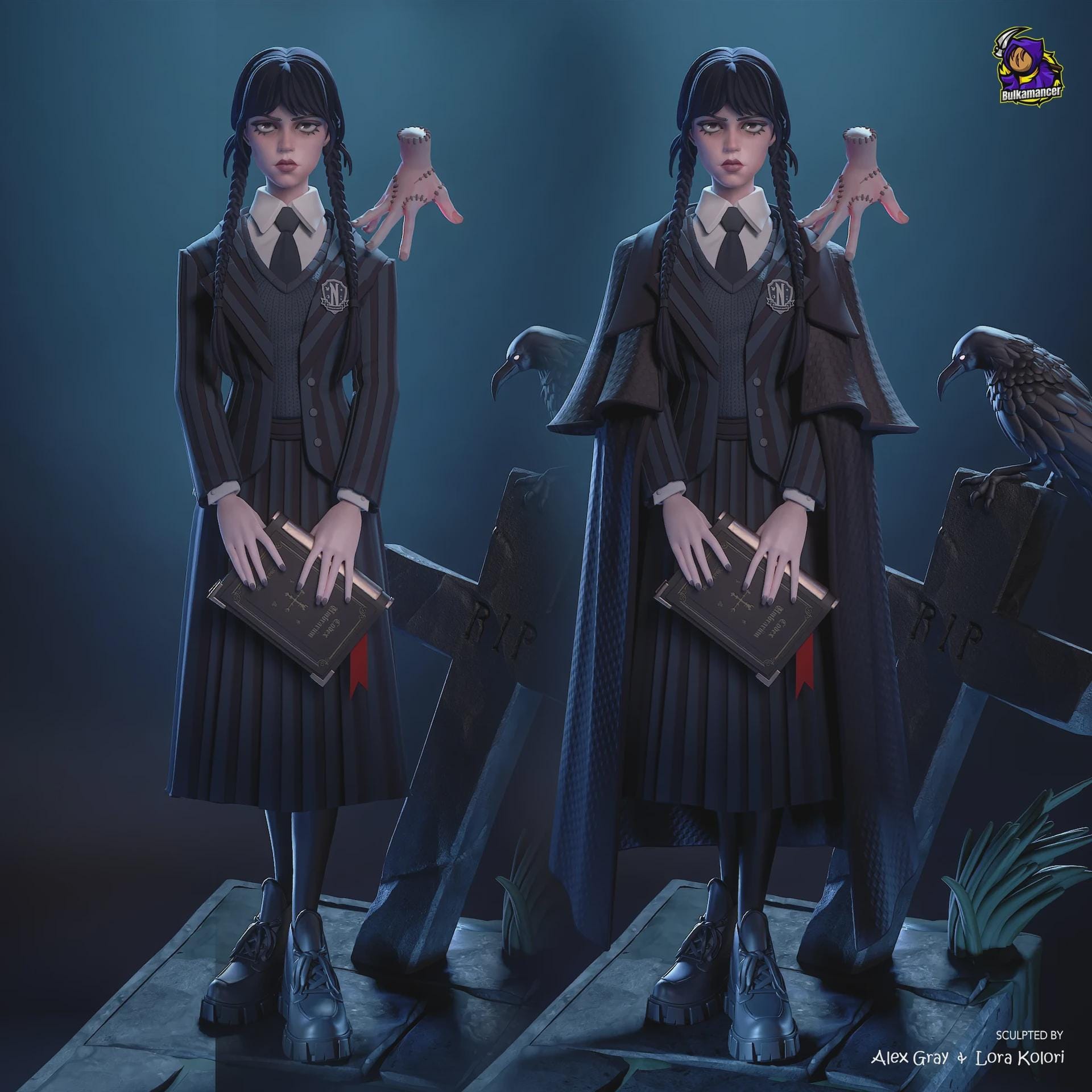 Wednesday Morticia Addams Figure,Resin Statue, Hand Painted 28 cm