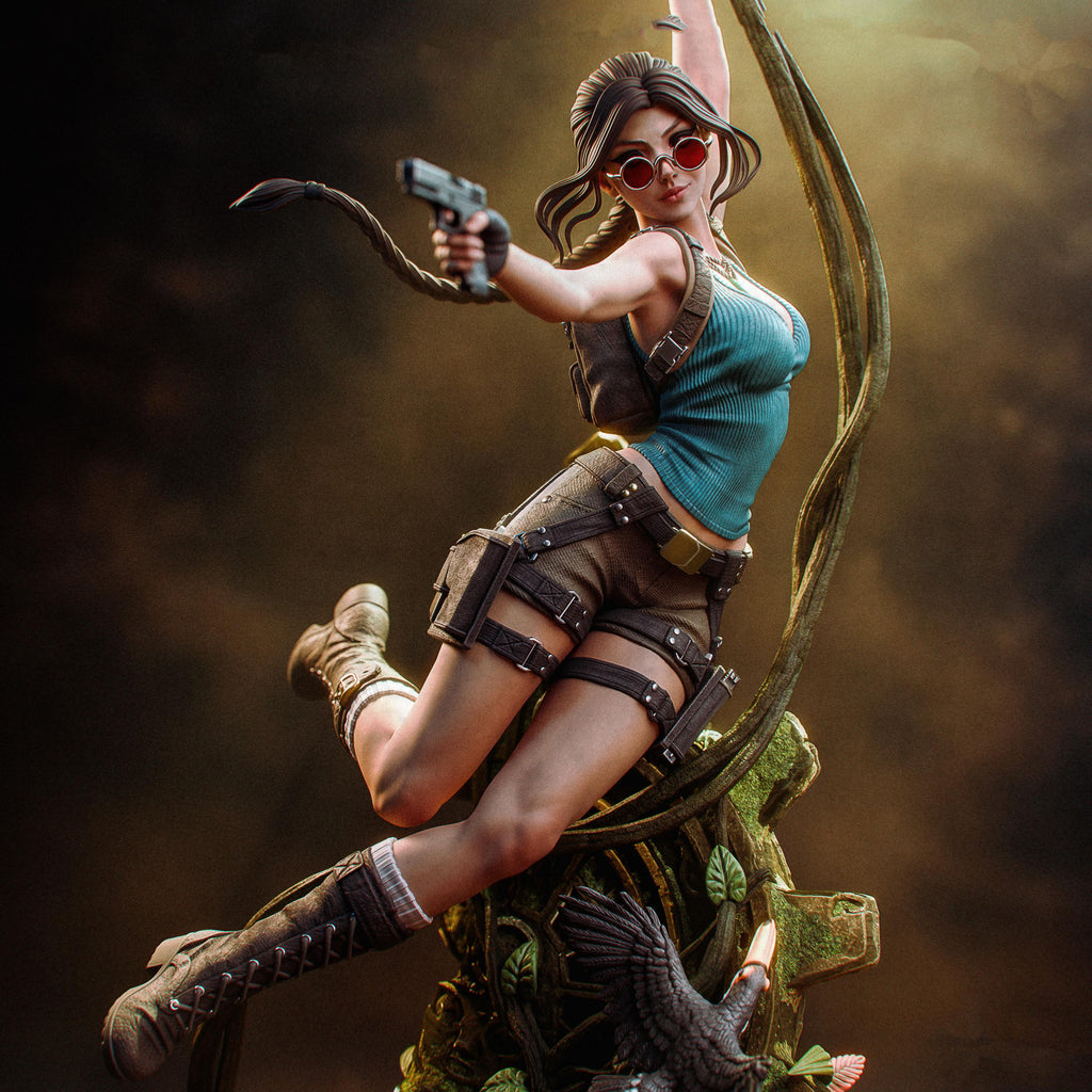Lara Croft Statue, Tomb Raider Resin Figure, Hand Painted Collectible