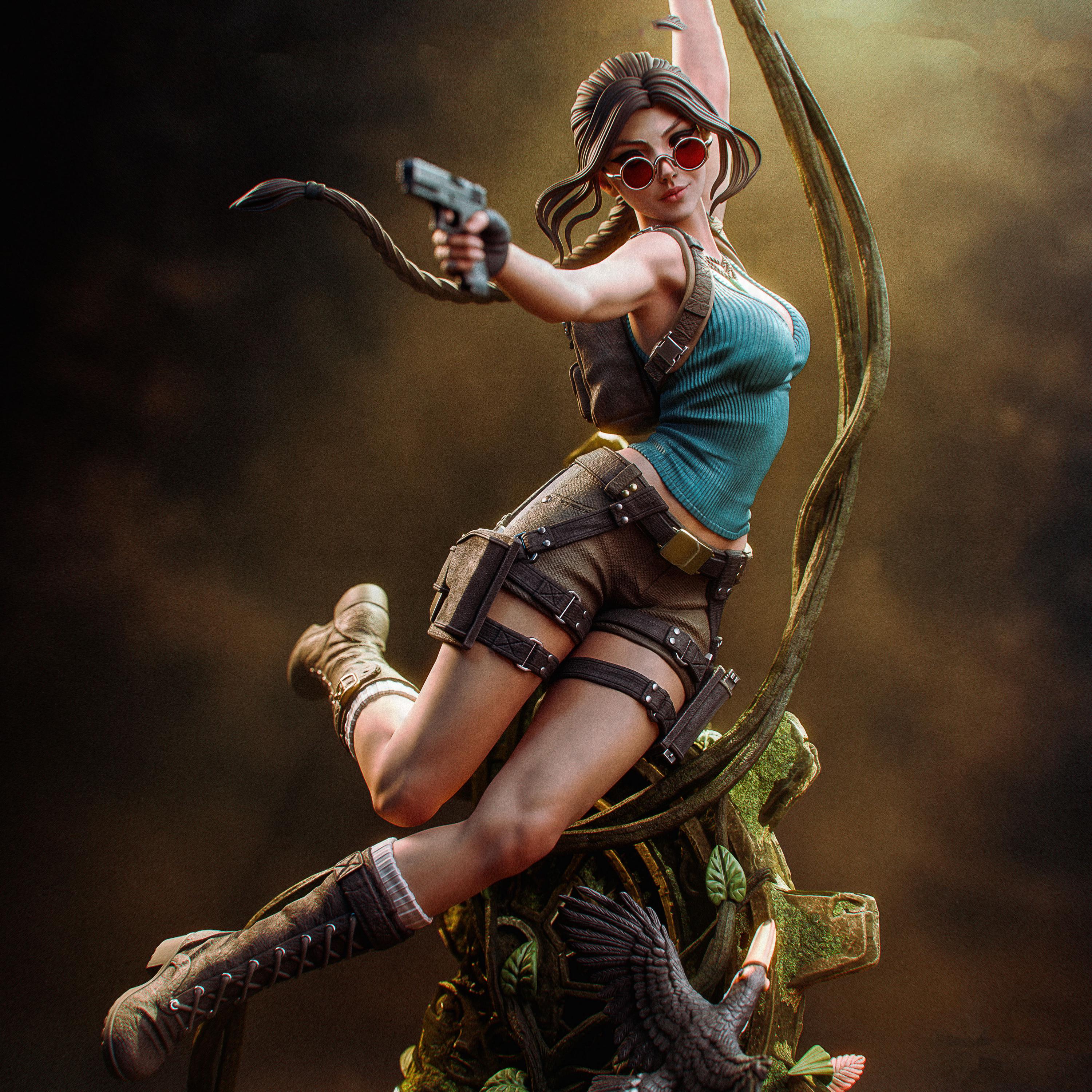 Lara Croft Statue, Tomb Raider Resin Figure, Hand Painted Collectible