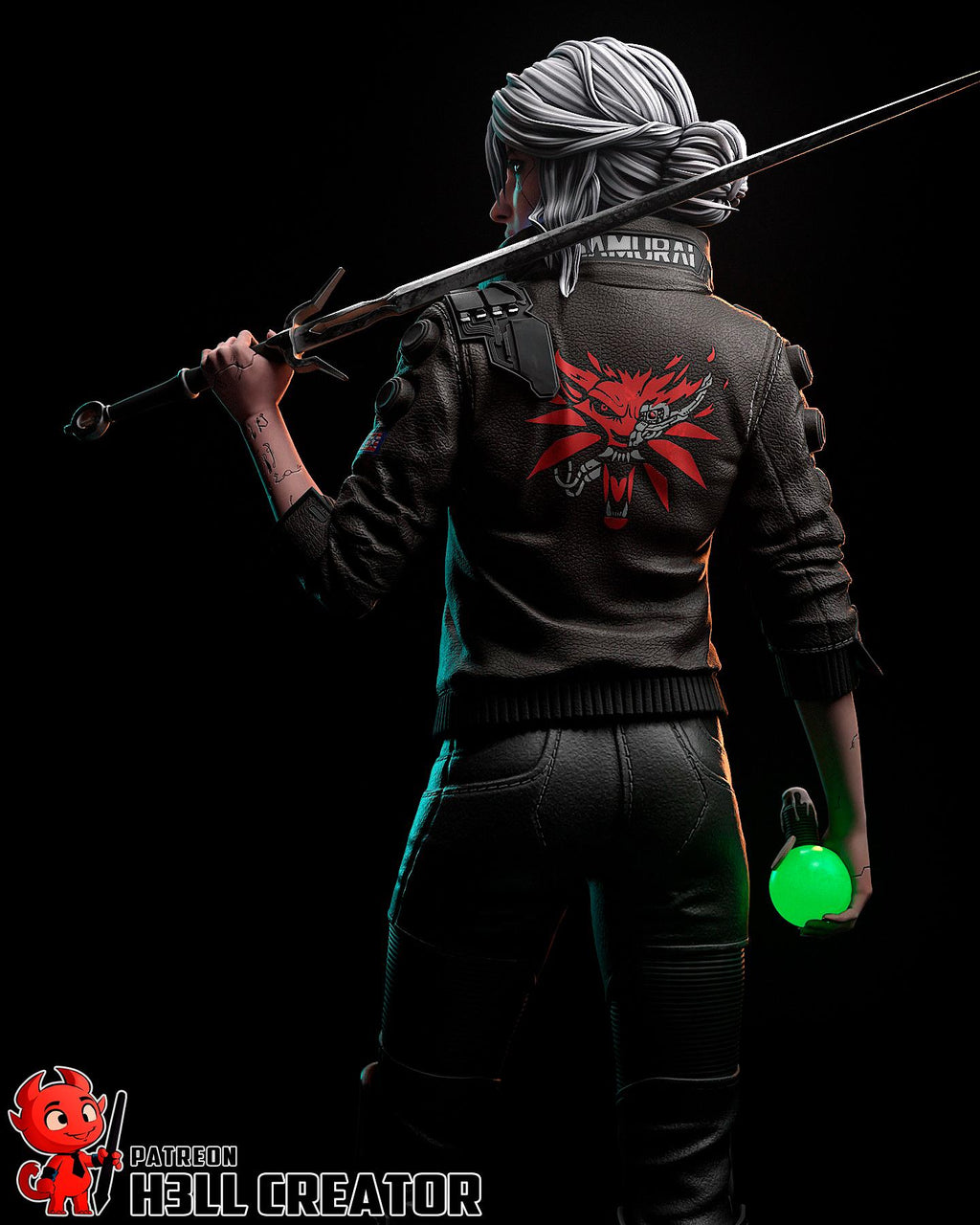 Ciri Cyberpunk Statue, Resin Figure, Hand Painted Collectible, 188 mm (7.4 in)