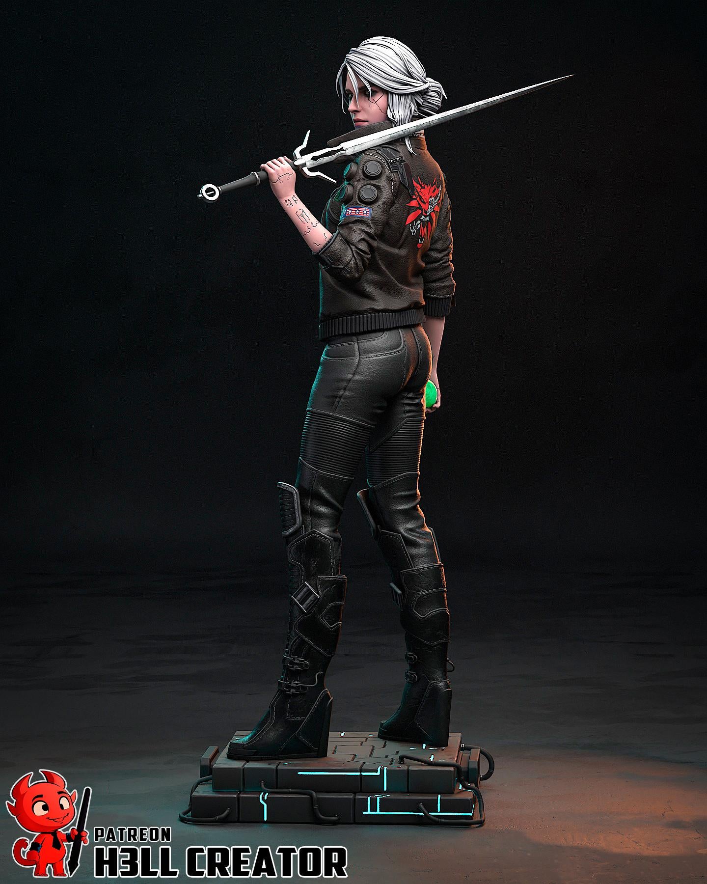 Ciri Cyberpunk Statue, Resin Figure, Hand Painted Collectible, 188 mm (7.4 in)