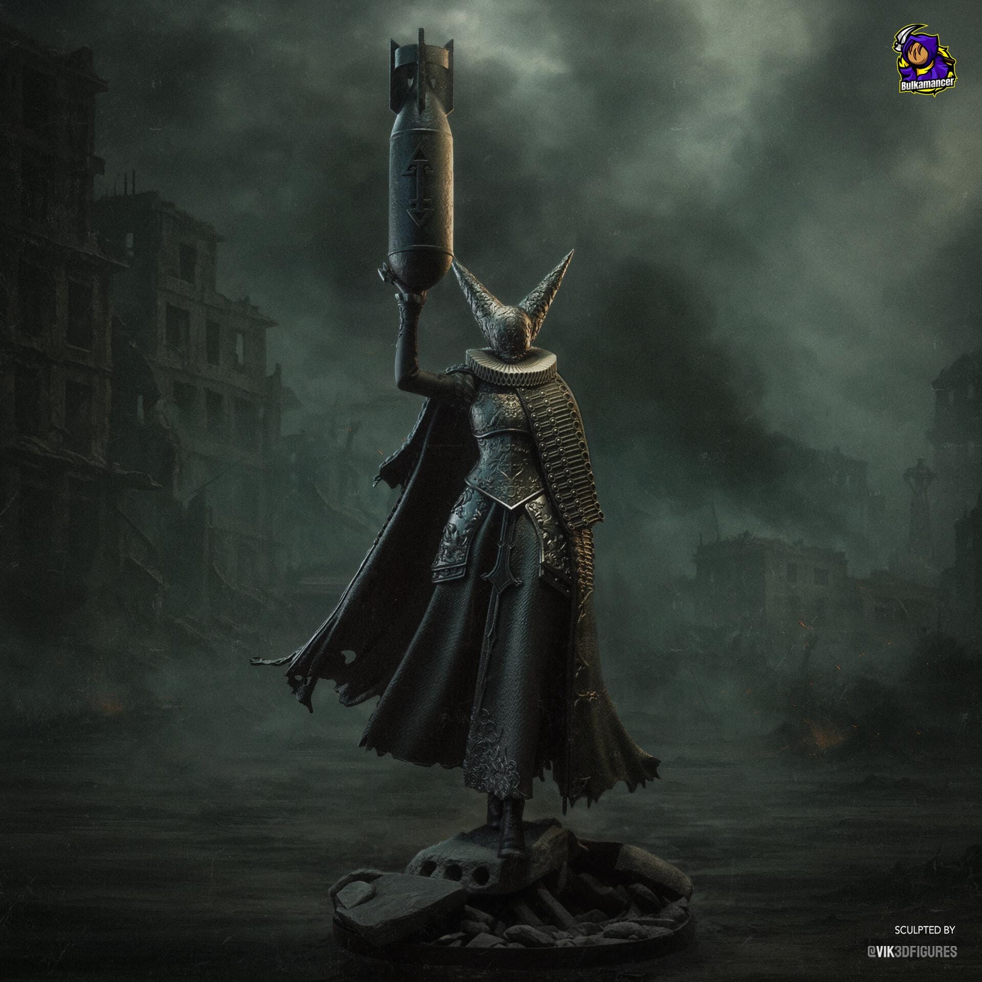 Artillery Witch Figure Resin Statue, Hand Painted Collectible, 36 cm (14.17 in)