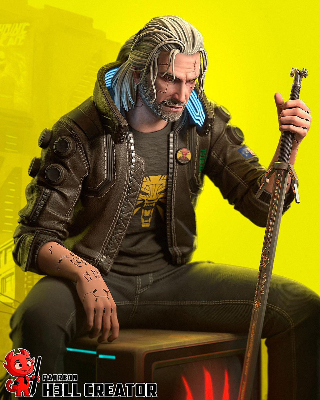 Geralt Rivia Statue, Hand Painted Collectible Figure, 132 mm (5.2 in)