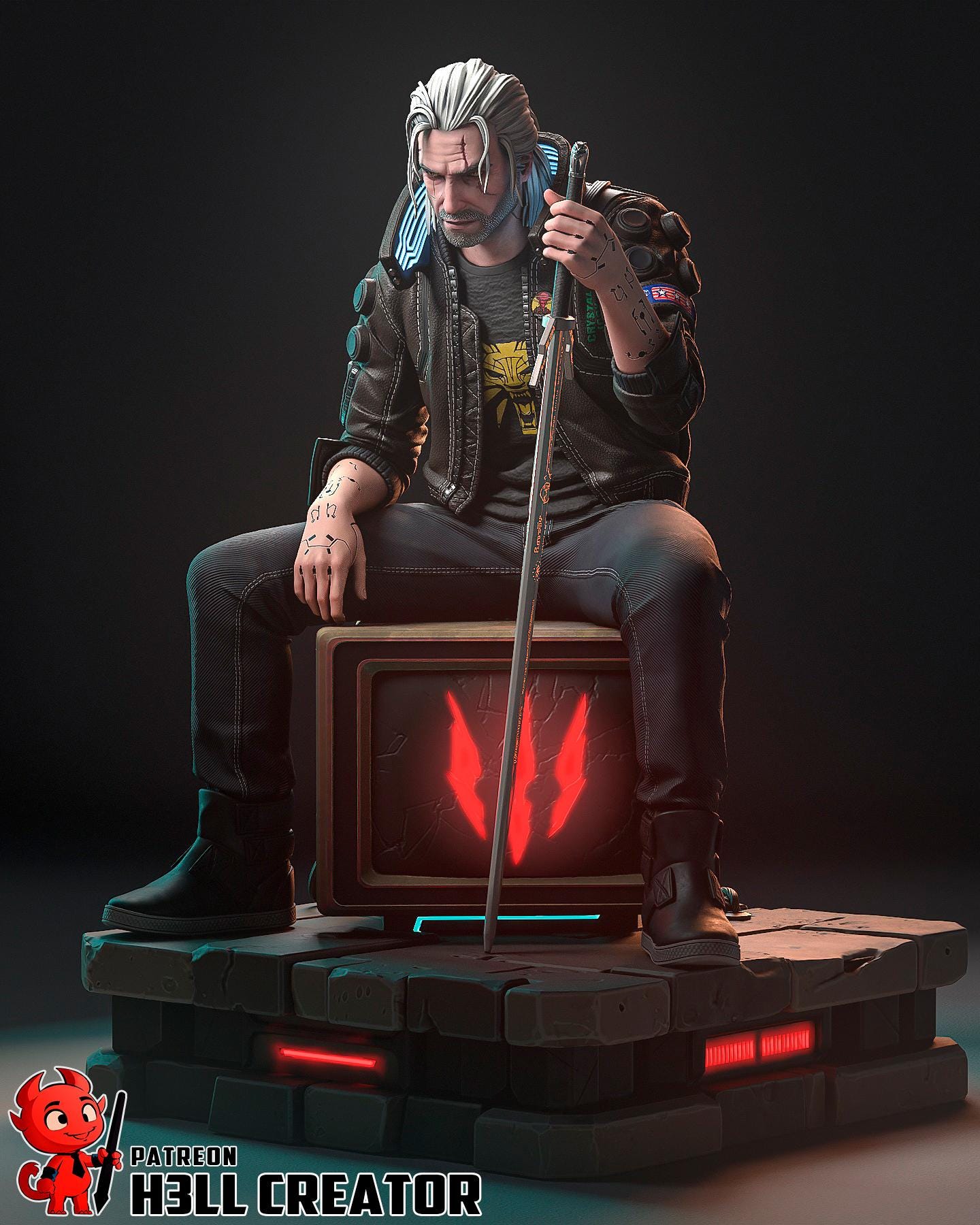 Geralt Rivia Statue, Hand Painted Collectible Figure, 132 mm (5.2 in)