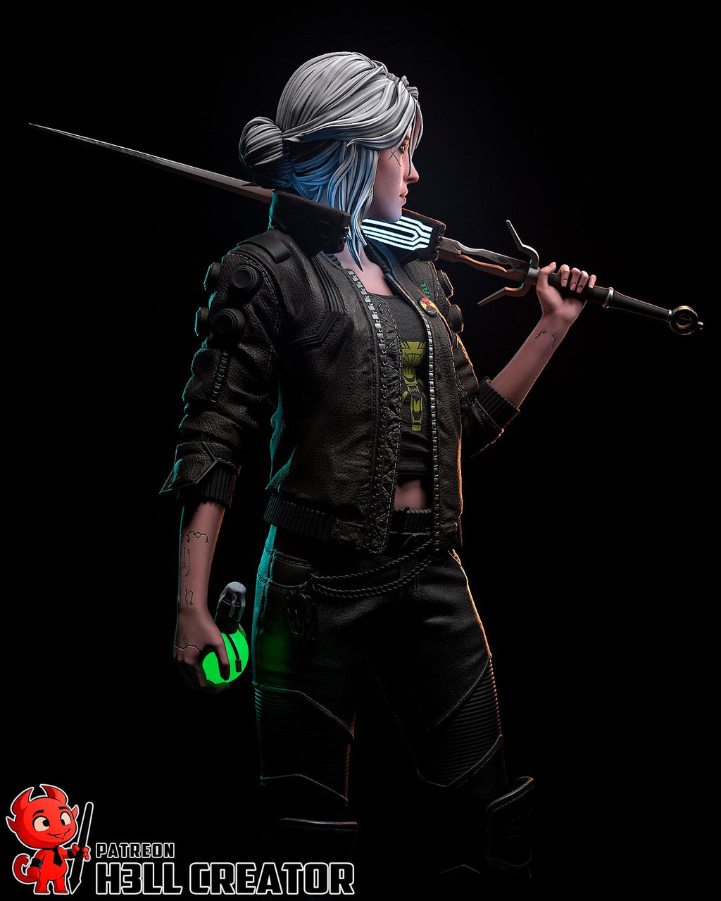 Ciri Cyberpunk Statue, Resin Figure, Hand Painted Collectible, 188 mm (7.4 in)