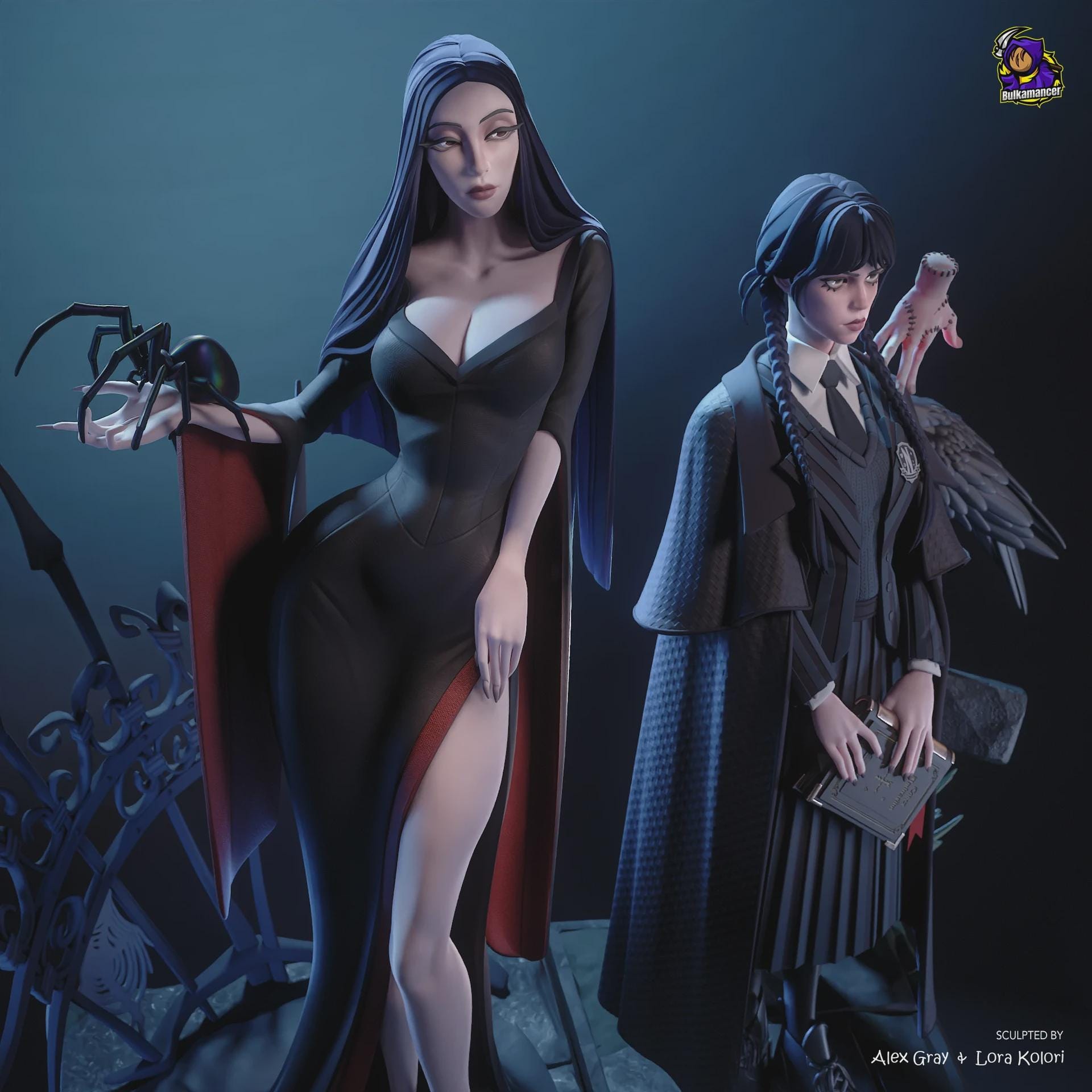 Wednesday Morticia Addams Figure,Resin Statue, Hand Painted 28 cm