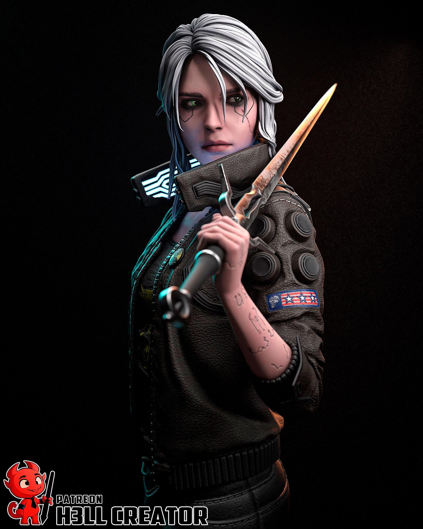 Ciri Cyberpunk Statue, Resin Figure, Hand Painted Collectible, 188 mm (7.4 in)
