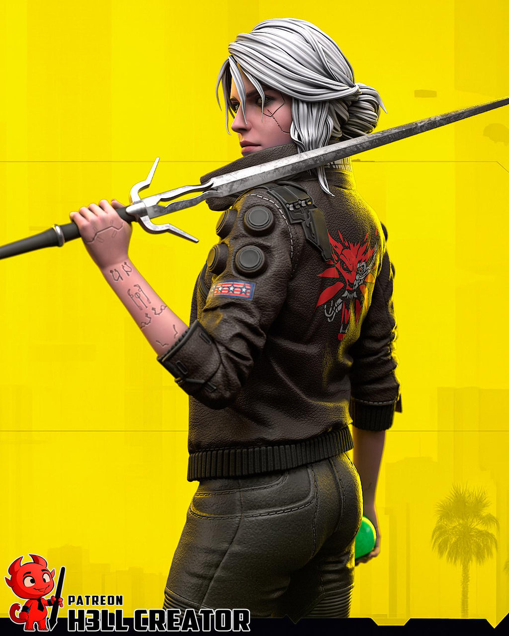 Ciri Cyberpunk Statue, Resin Figure, Hand Painted Collectible, 188 mm (7.4 in)