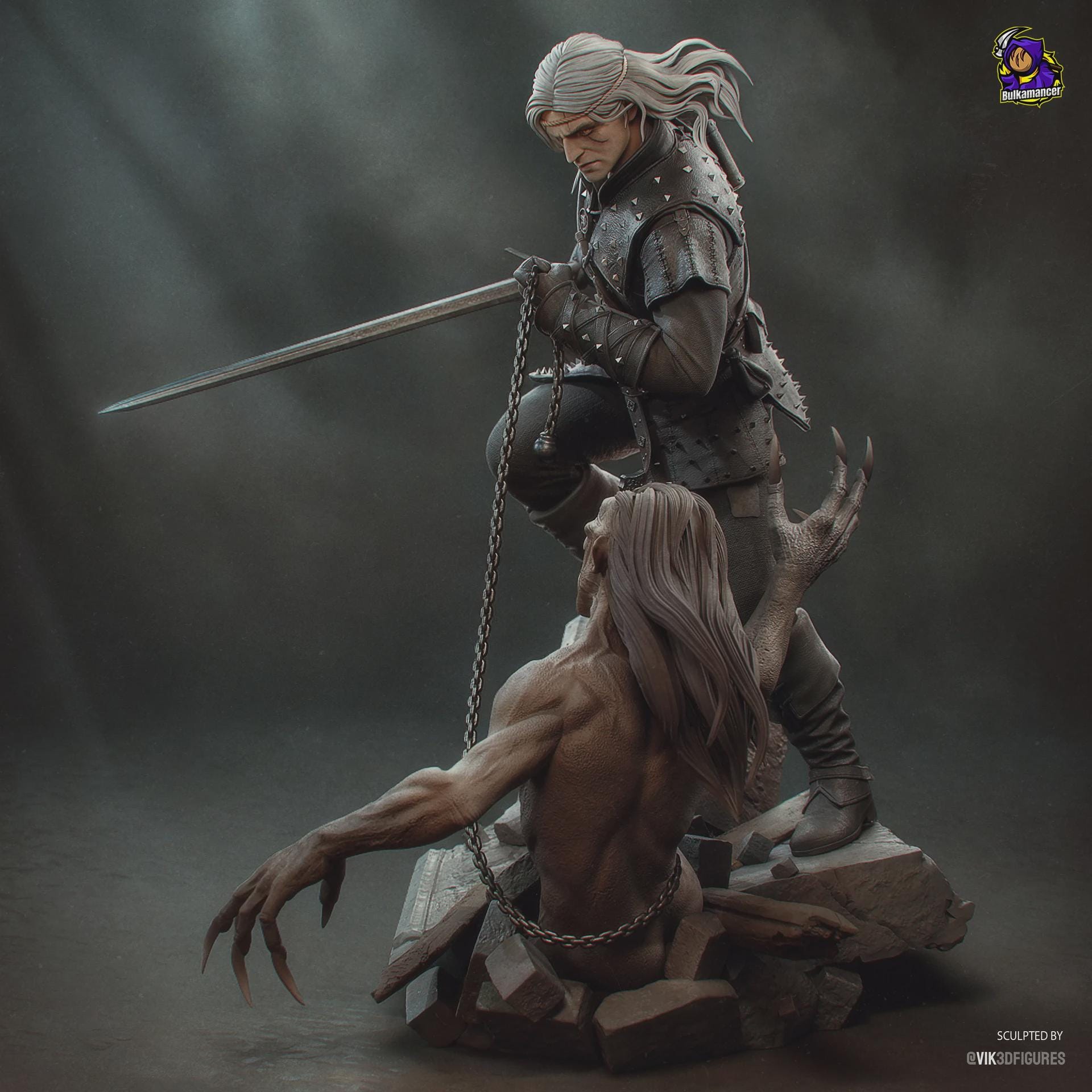 Geralt of Rivia figure, Resin Statue, Hand Painted Collectible, 25.1 cm (9.88 in)