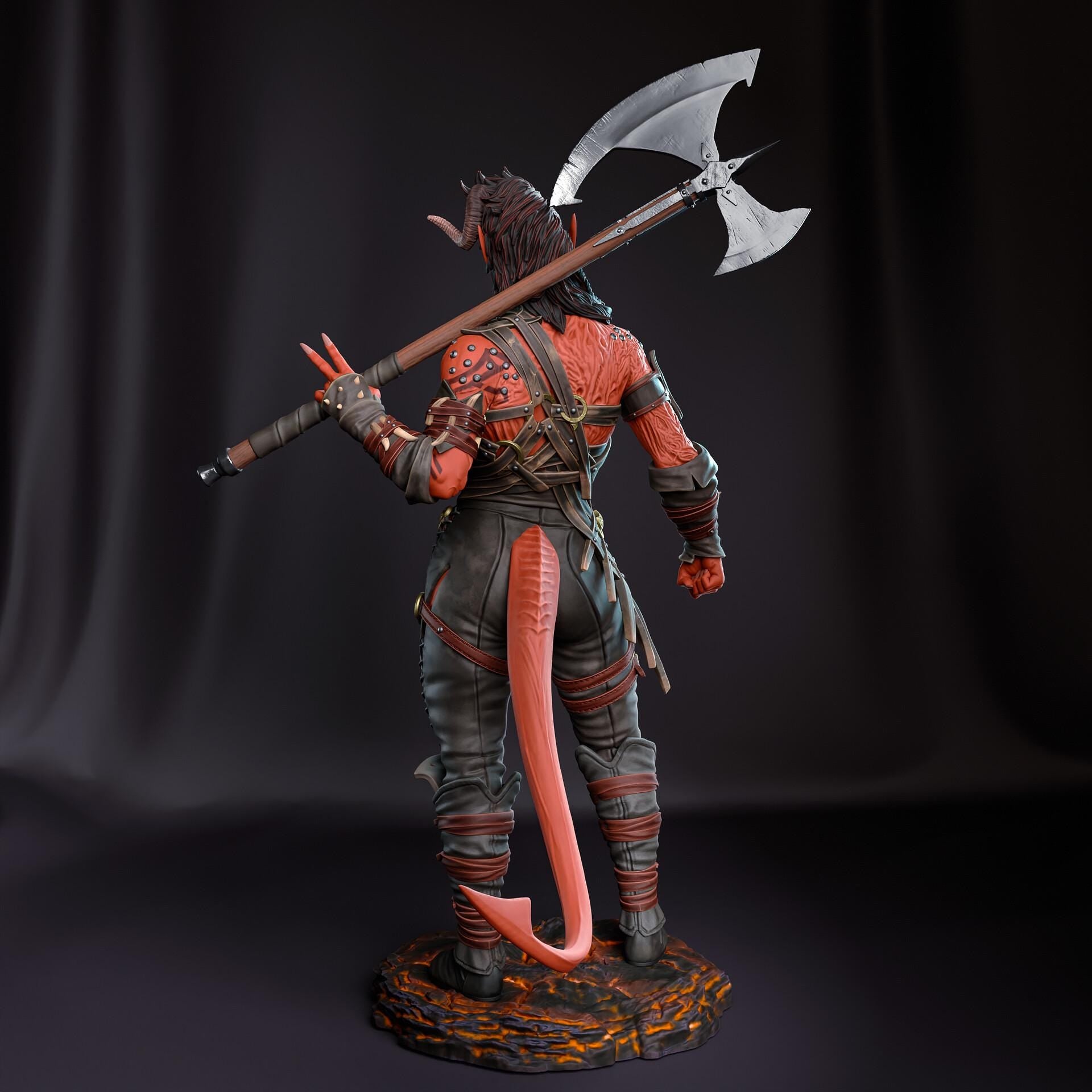 Karlach resin figure, Tiefling Resin Statue, Hand Painted, 28.9 cm