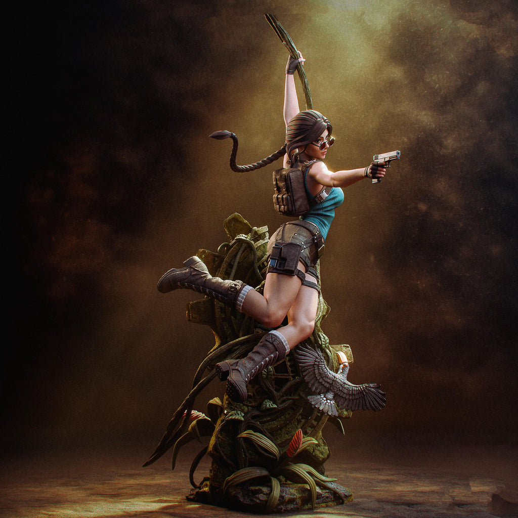 Lara Croft Statue, Tomb Raider Resin Figure, Hand Painted Collectible