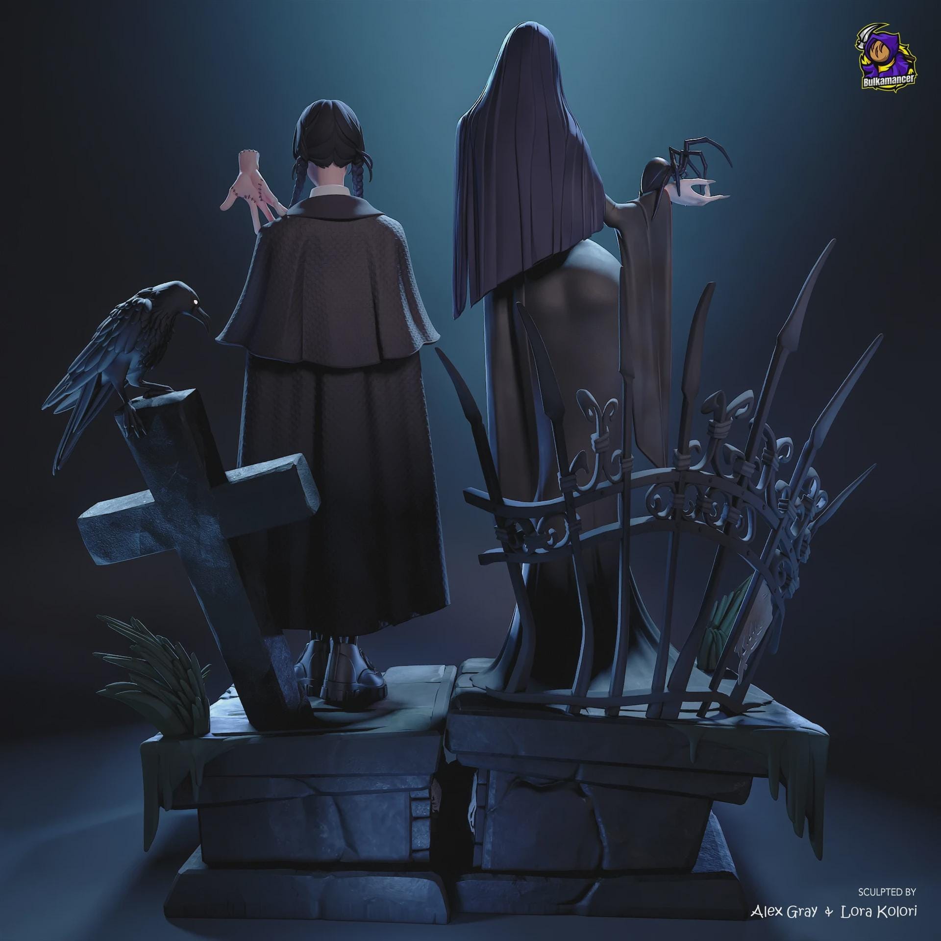 Wednesday Morticia Addams Figure,Resin Statue, Hand Painted 28 cm