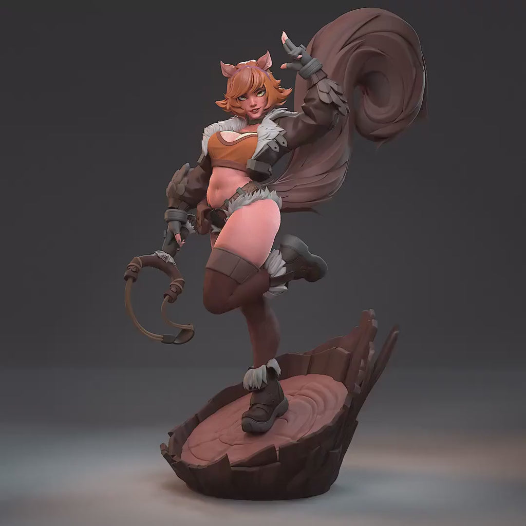 Squirrel Girl Statue, Resin Figure, Hand Painted, 18 cm (7.1 in)
